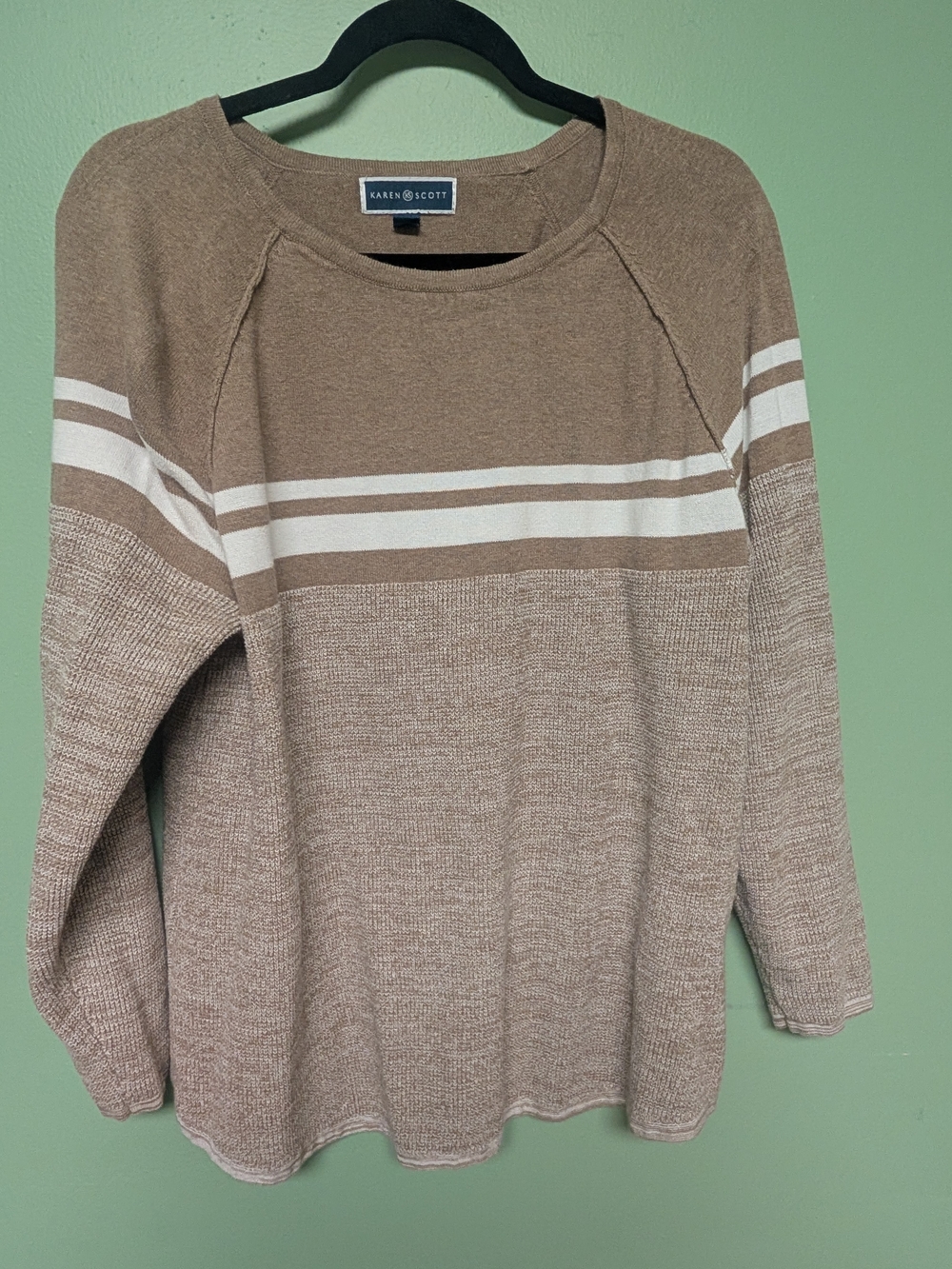 Karen Scott Taupe Stripe Crewneck Sweater